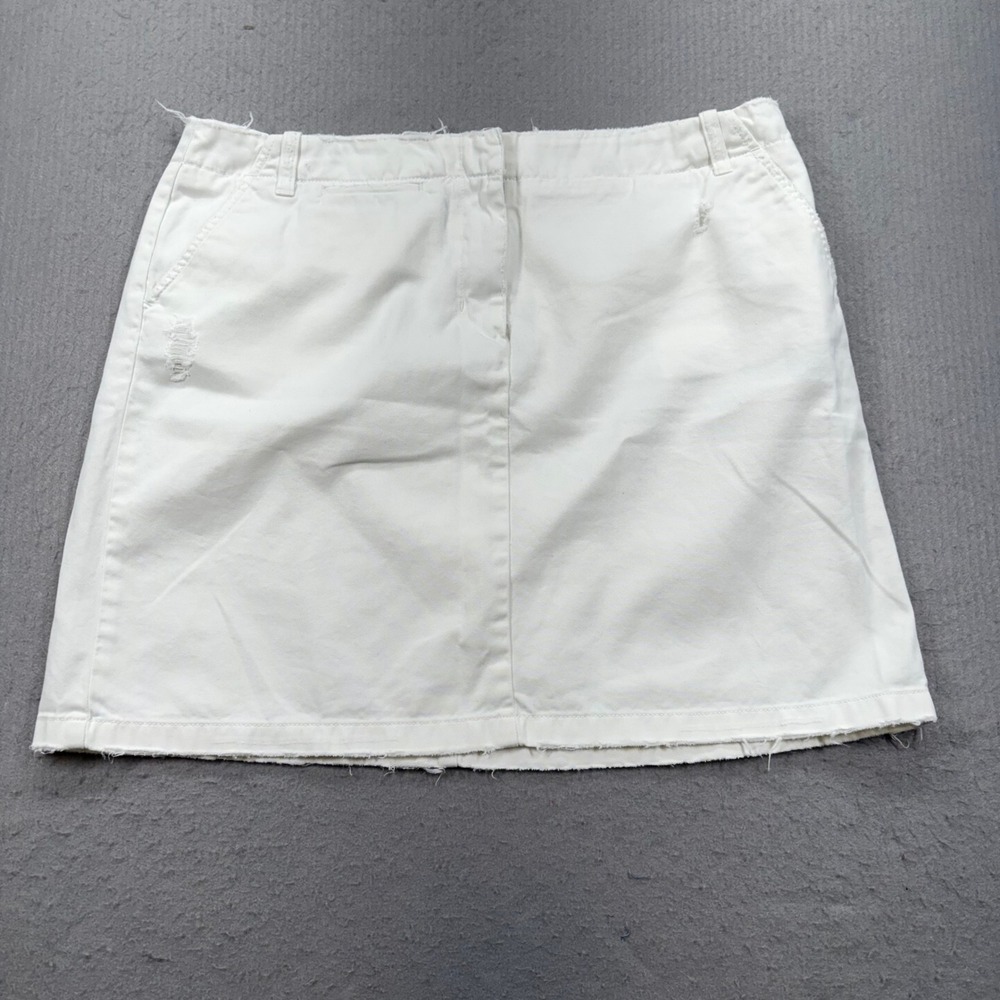 J.Crew Denim Mini Skirt Womens 12 White Distressed Raw Edge Cotton 950-3